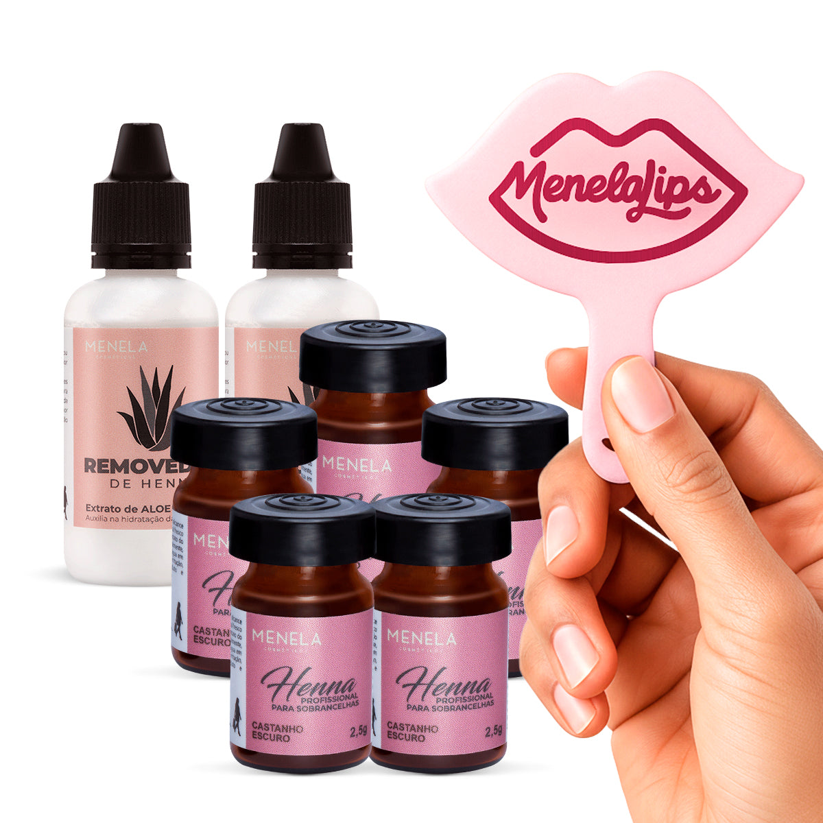 KIT 5 Hennas + 2 Removers + 1 Lips Mirror